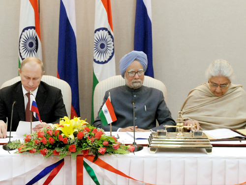 Rani Chandresh Kumari with Prime Minister of India - Mr. Manmohan Singh & President of Russia - Mr. Vladimir Putin
